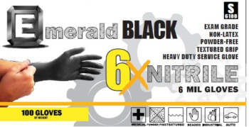 Emerald 6X Black Nitrile Exam Gloves – 6 Mil [ S, M, L, XL & XXL]