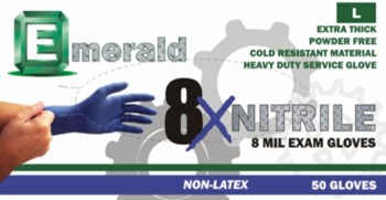Emerald 8X Powder-Free Nitrile Exam Gloves – 8 Mil [ S, M, L, XL & XXL]