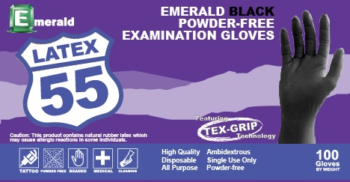 Emerald Black Latex 55 Powder-Free Exam Gloves [XS, S,M,L, & XL]
